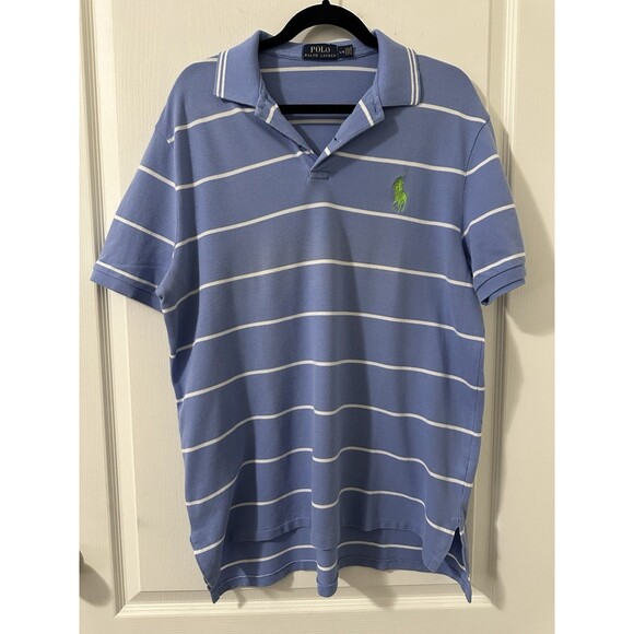 Polo Ralph Lauren Polo Shirt Men’s Large Blue Striped Big Pony Logo Golf - Picture 1 of 9